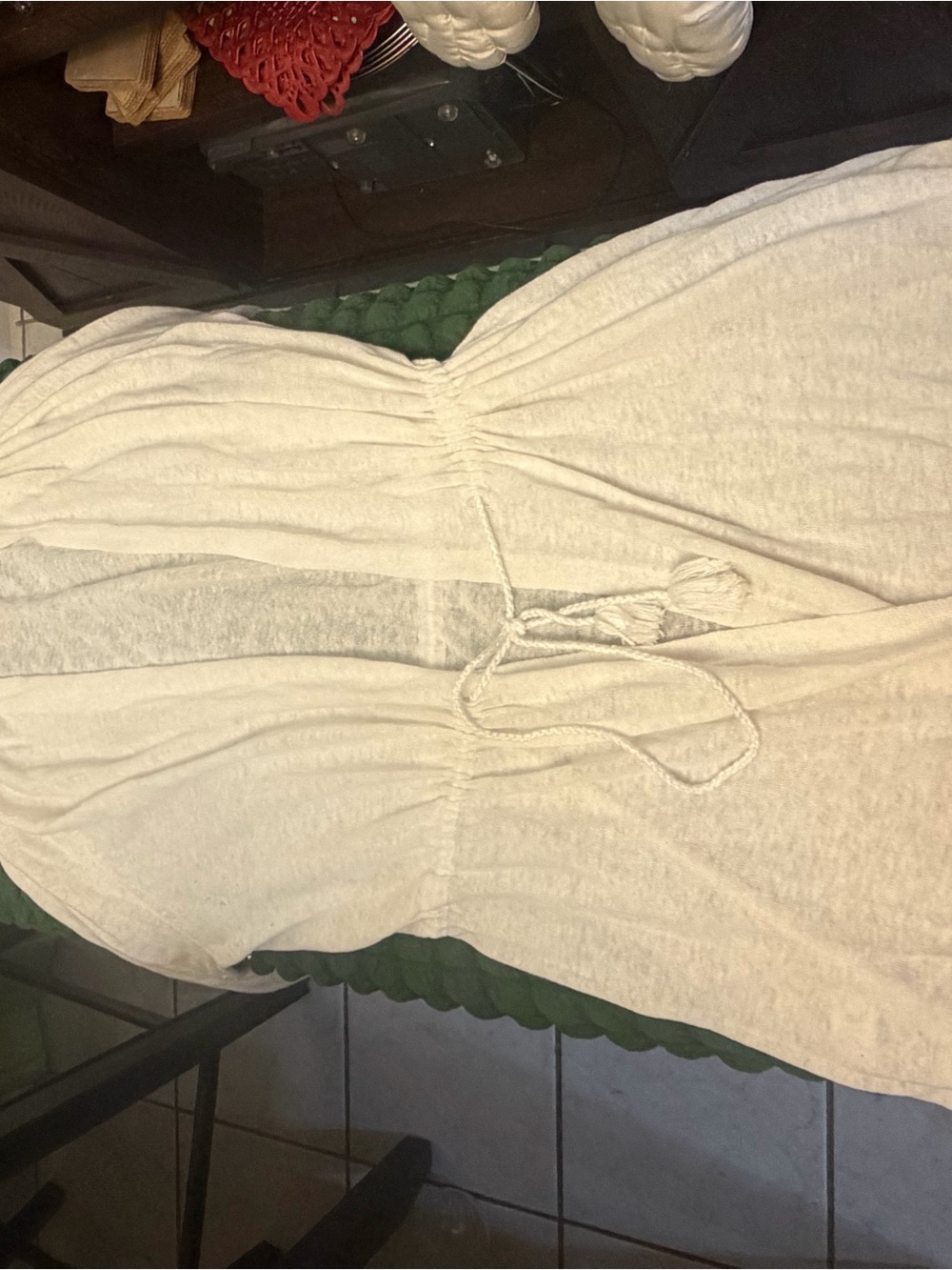 LOFT white Drawstring Open-Front Cardigan